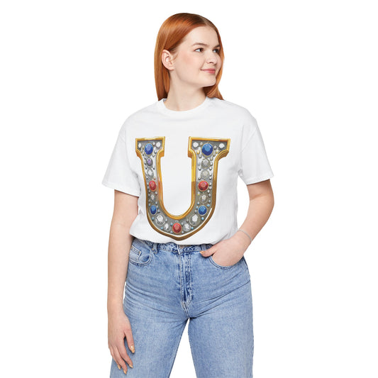 Letter Shirt, Shirt with Letters, Tee Shirt with Gold Letter, Shirt with Antique Letters