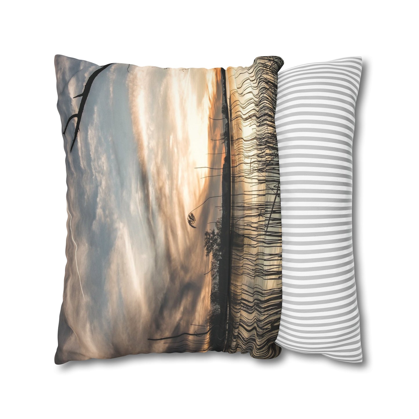 Faux Suede Square Pillowcase with Landscape