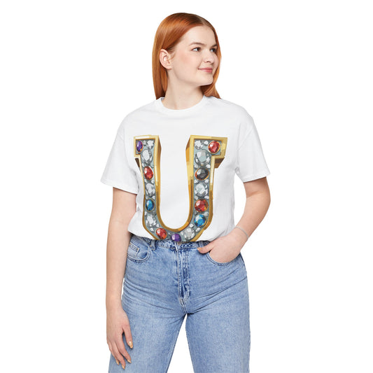 Letter Shirt, Shirt with Letters, Tee Shirt with Gold Letter, Shirt with Antique Letters