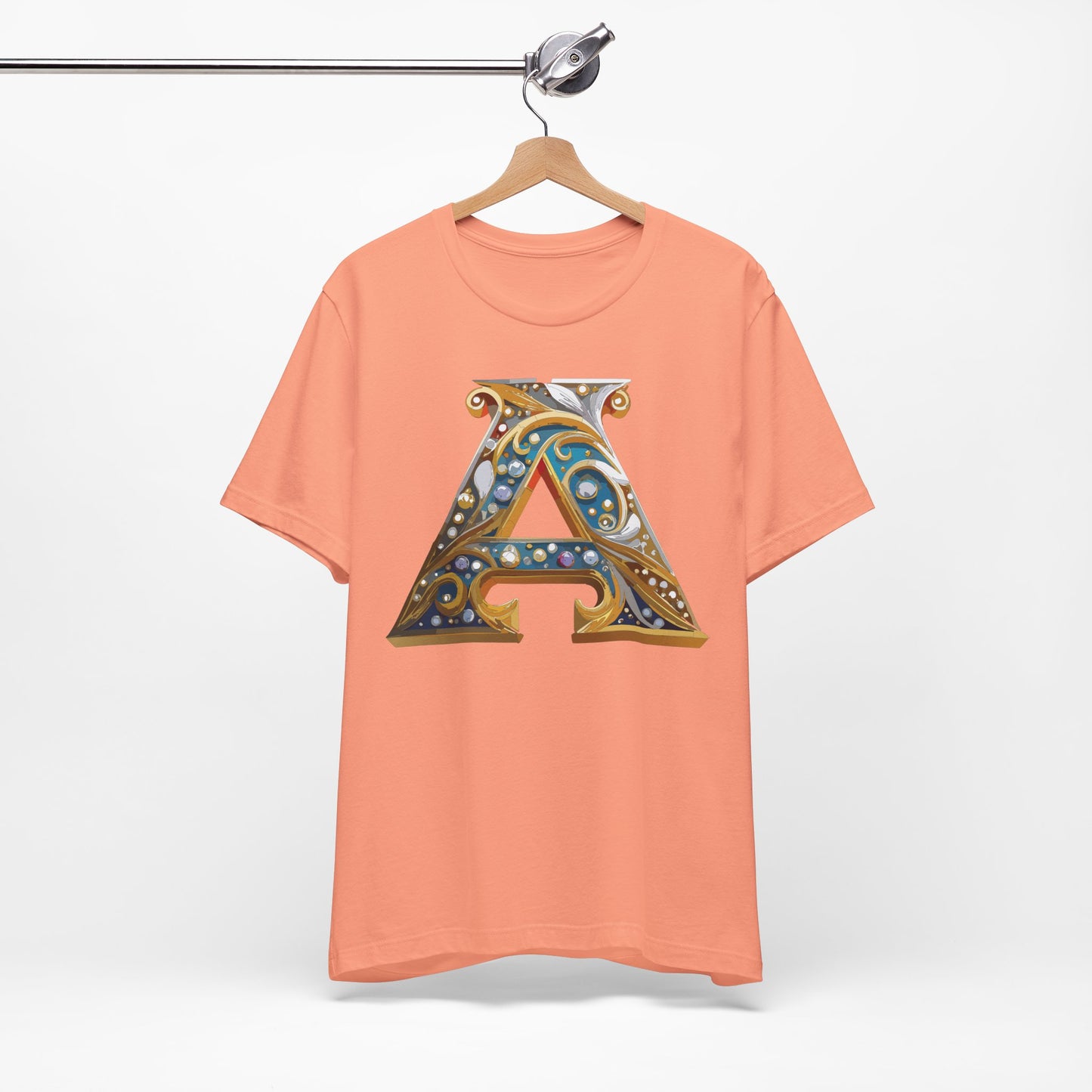 Letter Shirt, Shirt with Letters, Tee Shirt with Gold Letter, Shirt with Antique Letters