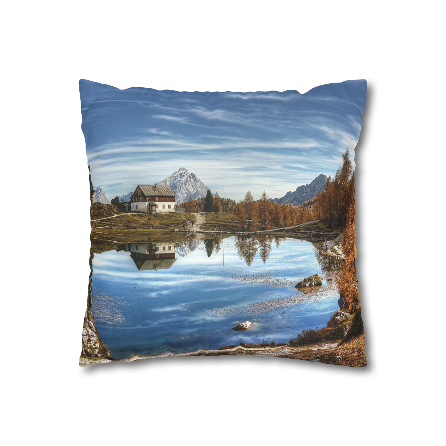 Faux Suede Square Pillowcase with Landscape