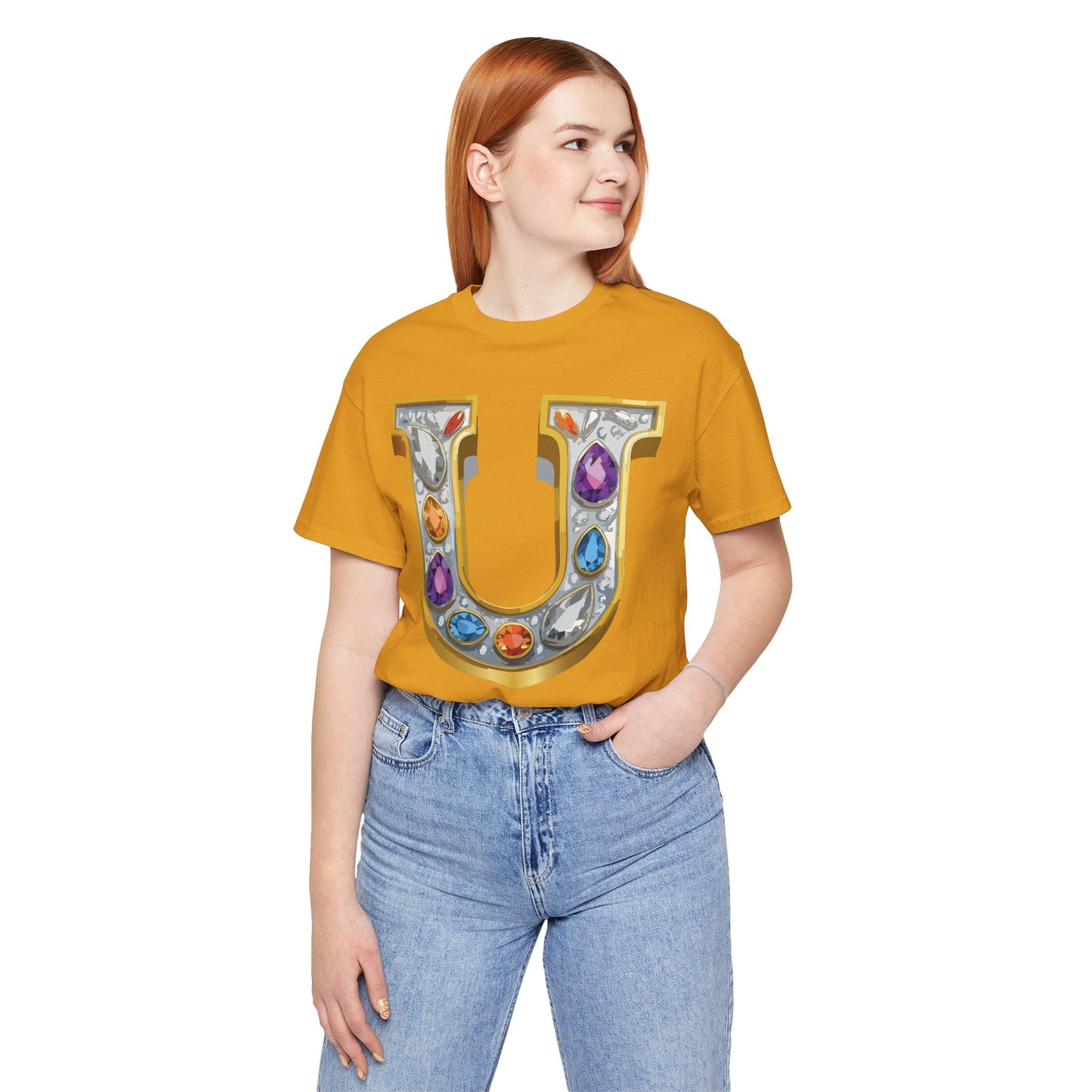 Letter Shirt, Shirt with Letters, Tee Shirt with Gold Letter, Shirt with Antique Letters