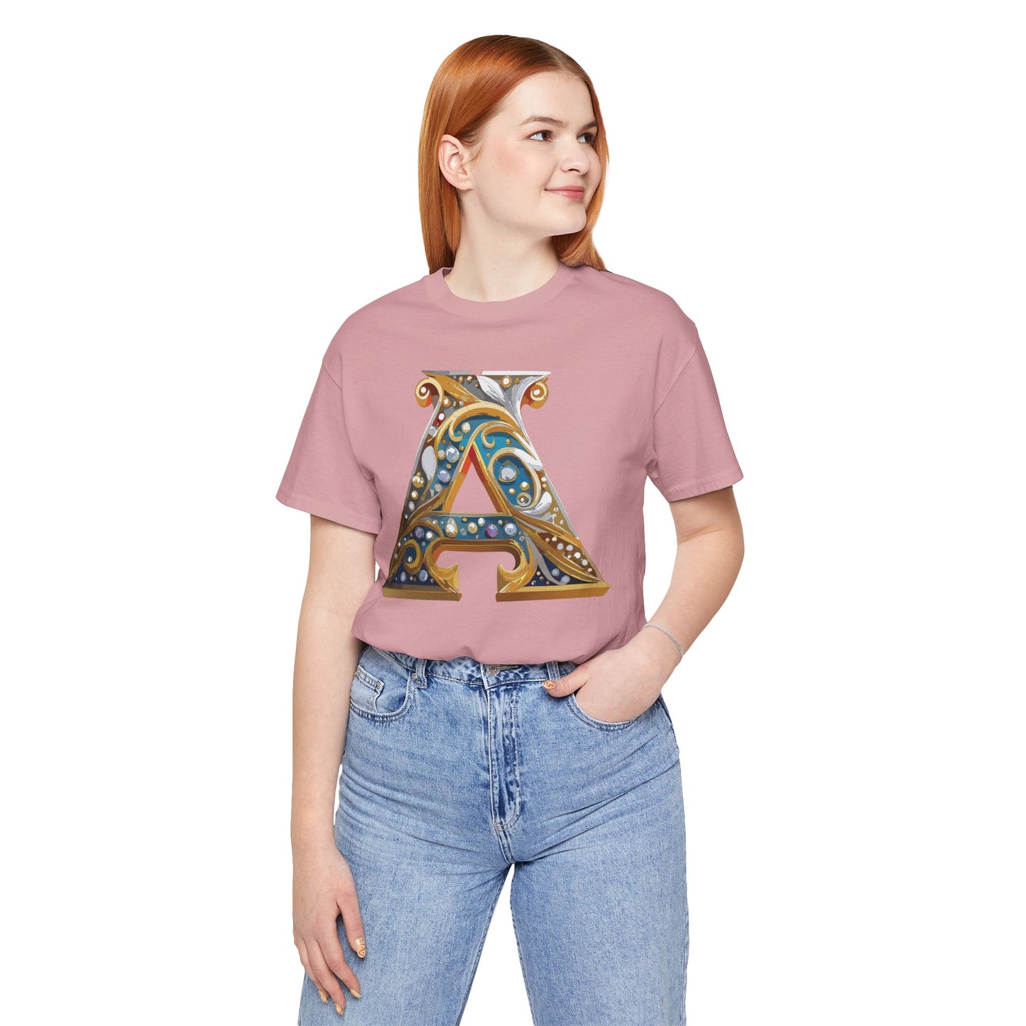 Letter Shirt, Shirt with Letters, Tee Shirt with Gold Letter, Shirt with Antique Letters