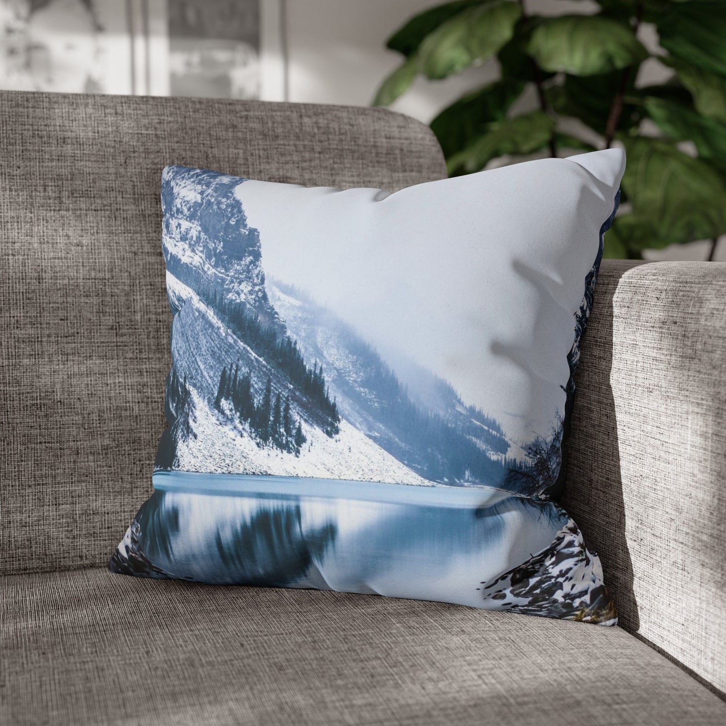 Faux Suede Square Pillowcase with Landscape