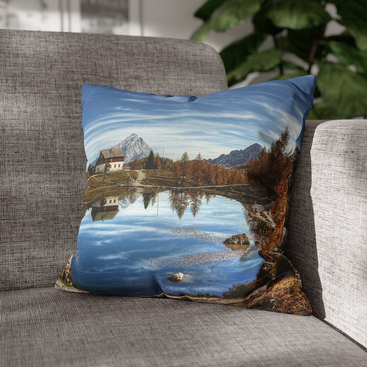 Faux Suede Square Pillowcase with Landscape