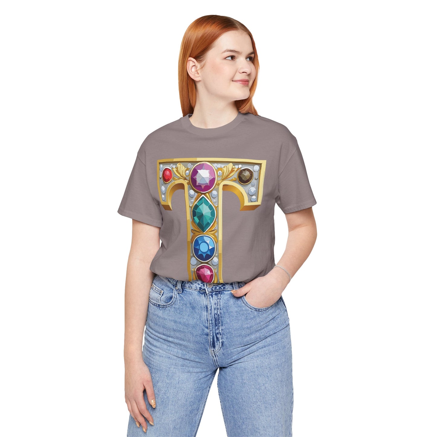 Letter Shirt, Shirt with Letters, Tee Shirt with Gold Letter, Shirt with Antique Letters