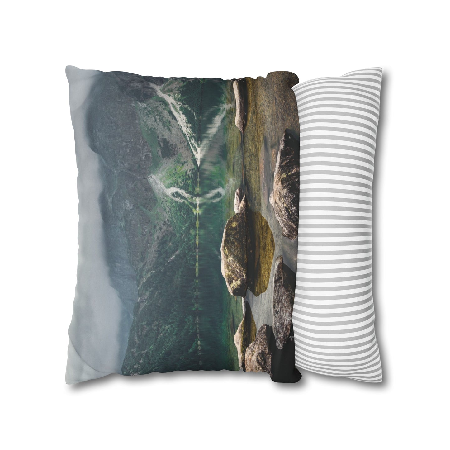 Faux Suede Square Pillowcase with Landscape