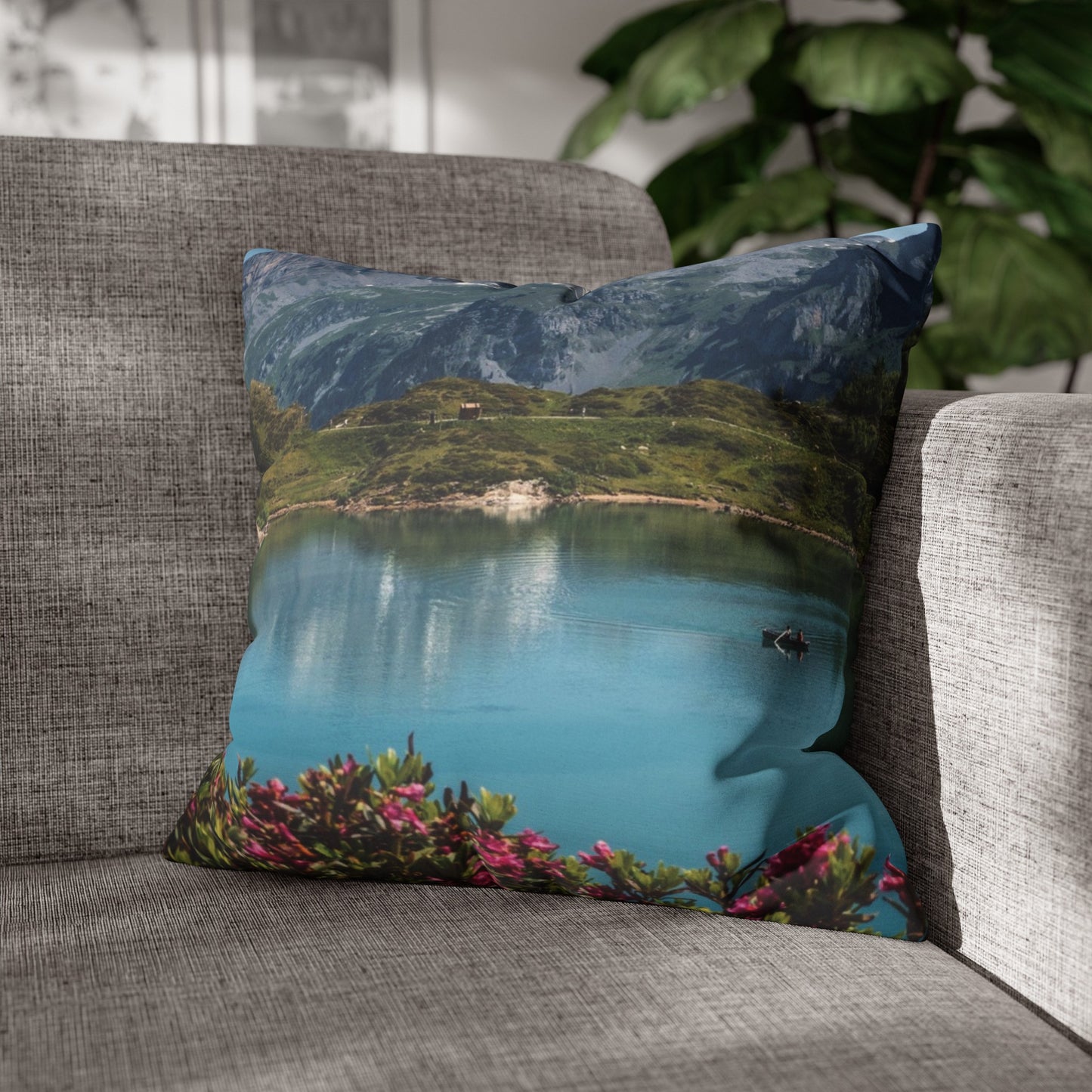 Faux Suede Square Pillowcase with Landscape