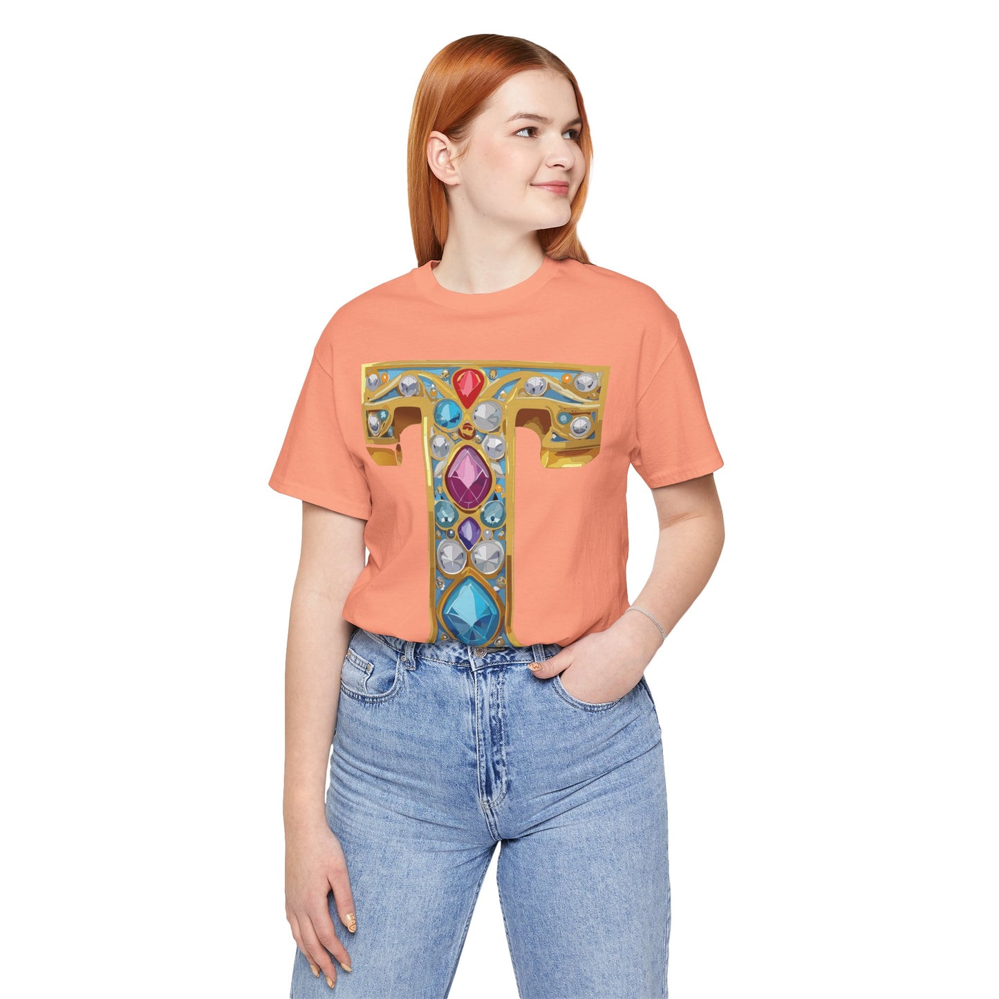 Letter Shirt, Shirt with Letters, Tee Shirt with Gold Letter, Shirt with Antique Letters
