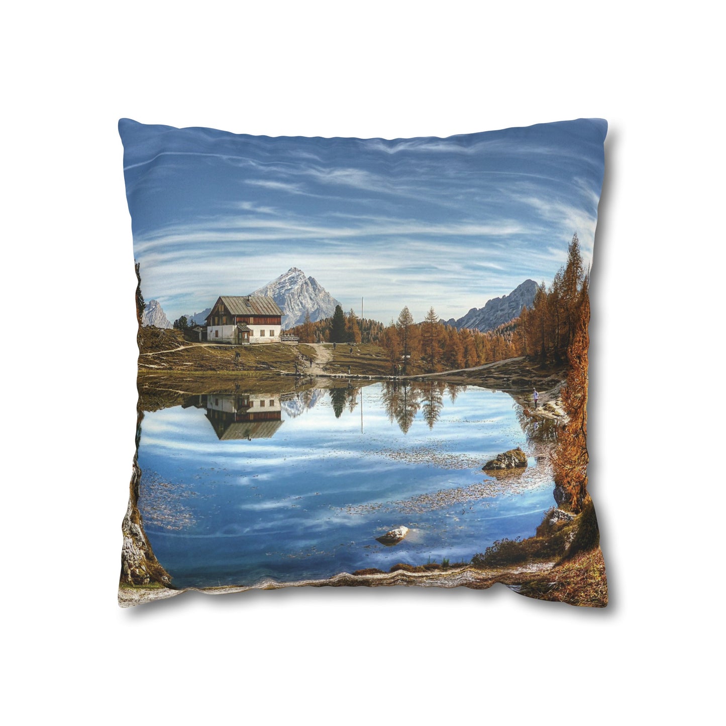 Faux Suede Square Pillowcase with Landscape