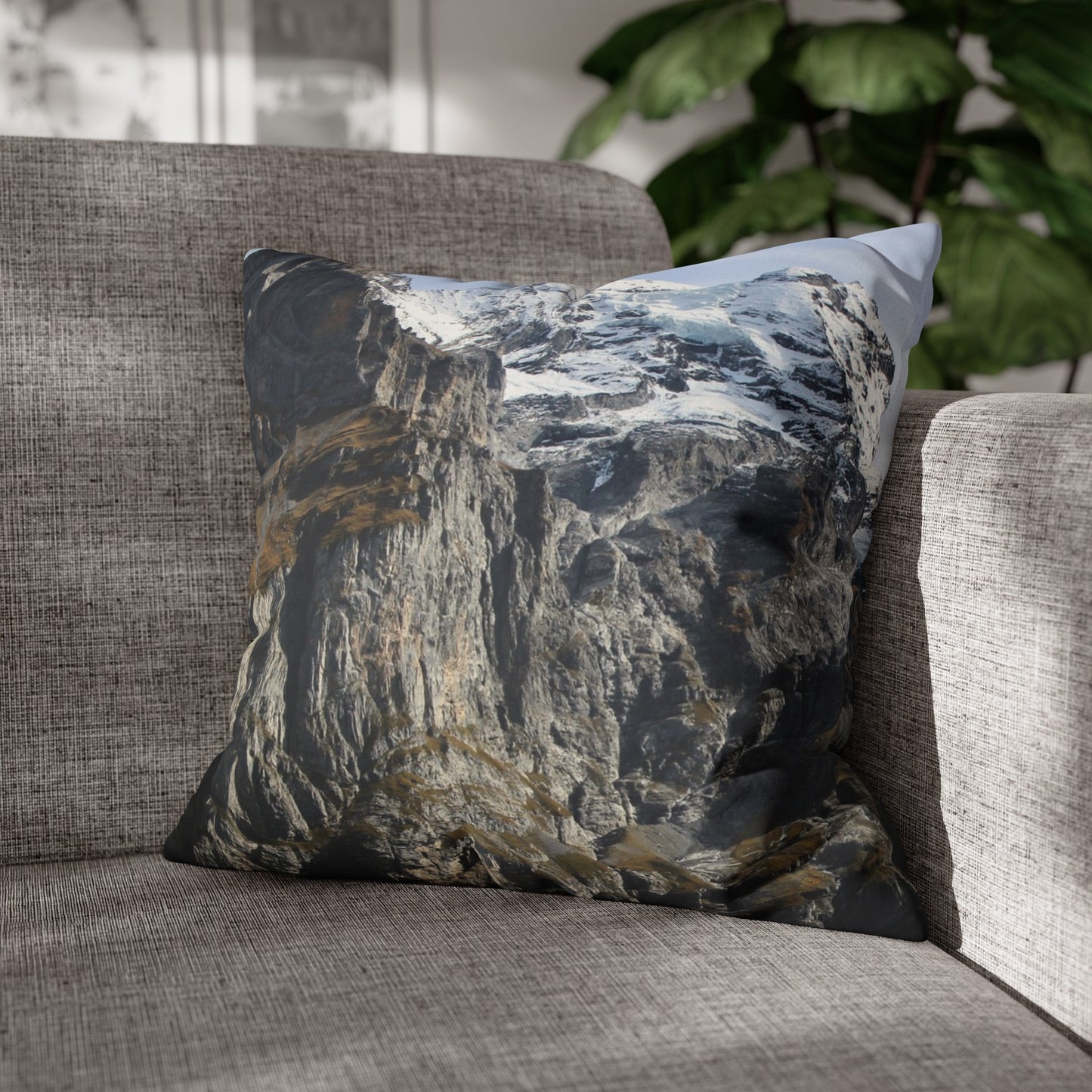 Faux Suede Square Pillowcase with Landscape