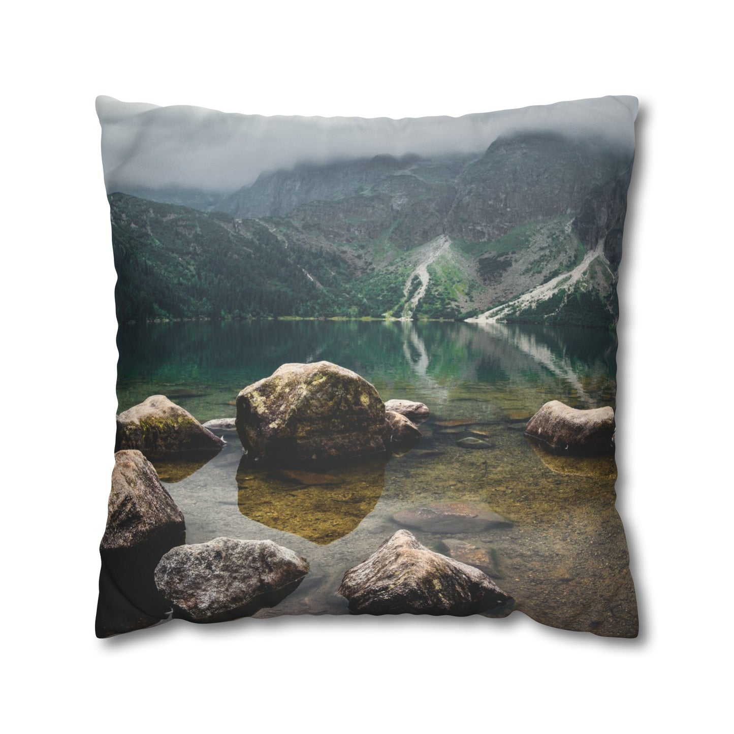 Faux Suede Square Pillowcase with Landscape