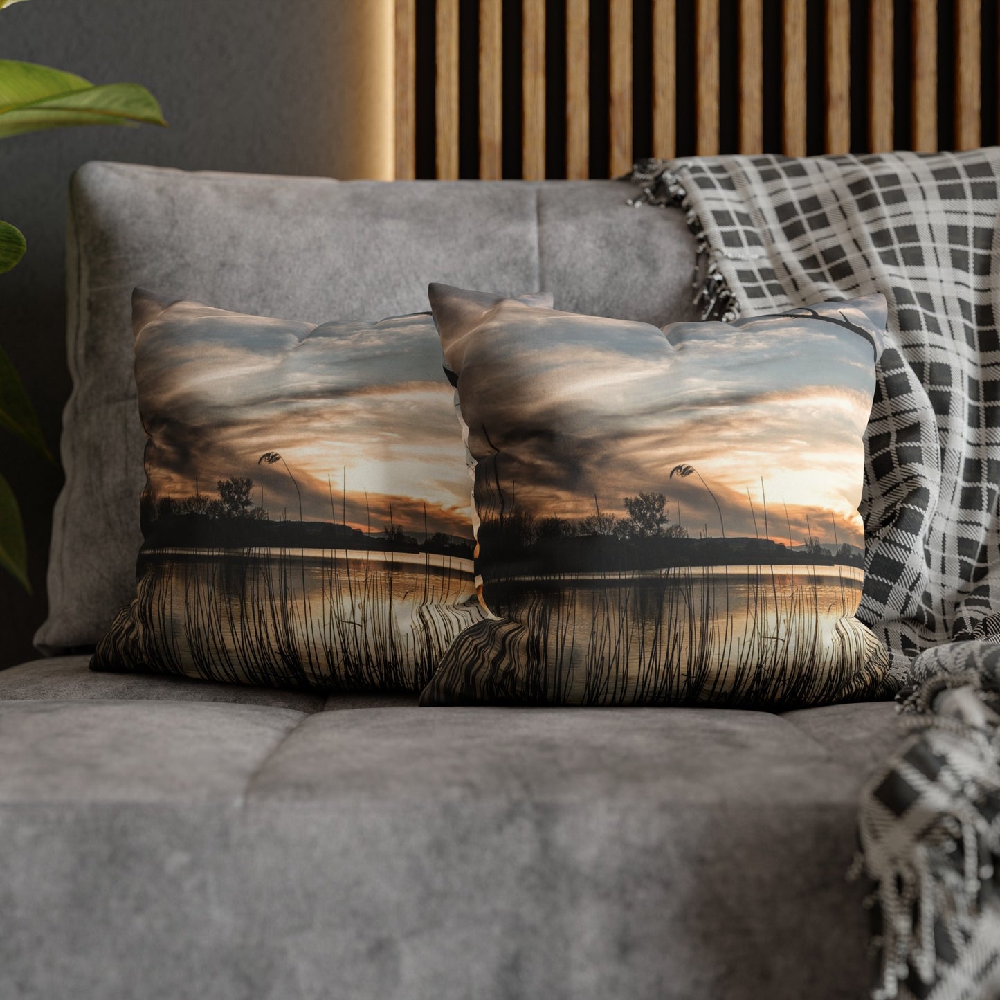 Faux Suede Square Pillowcase with Landscape