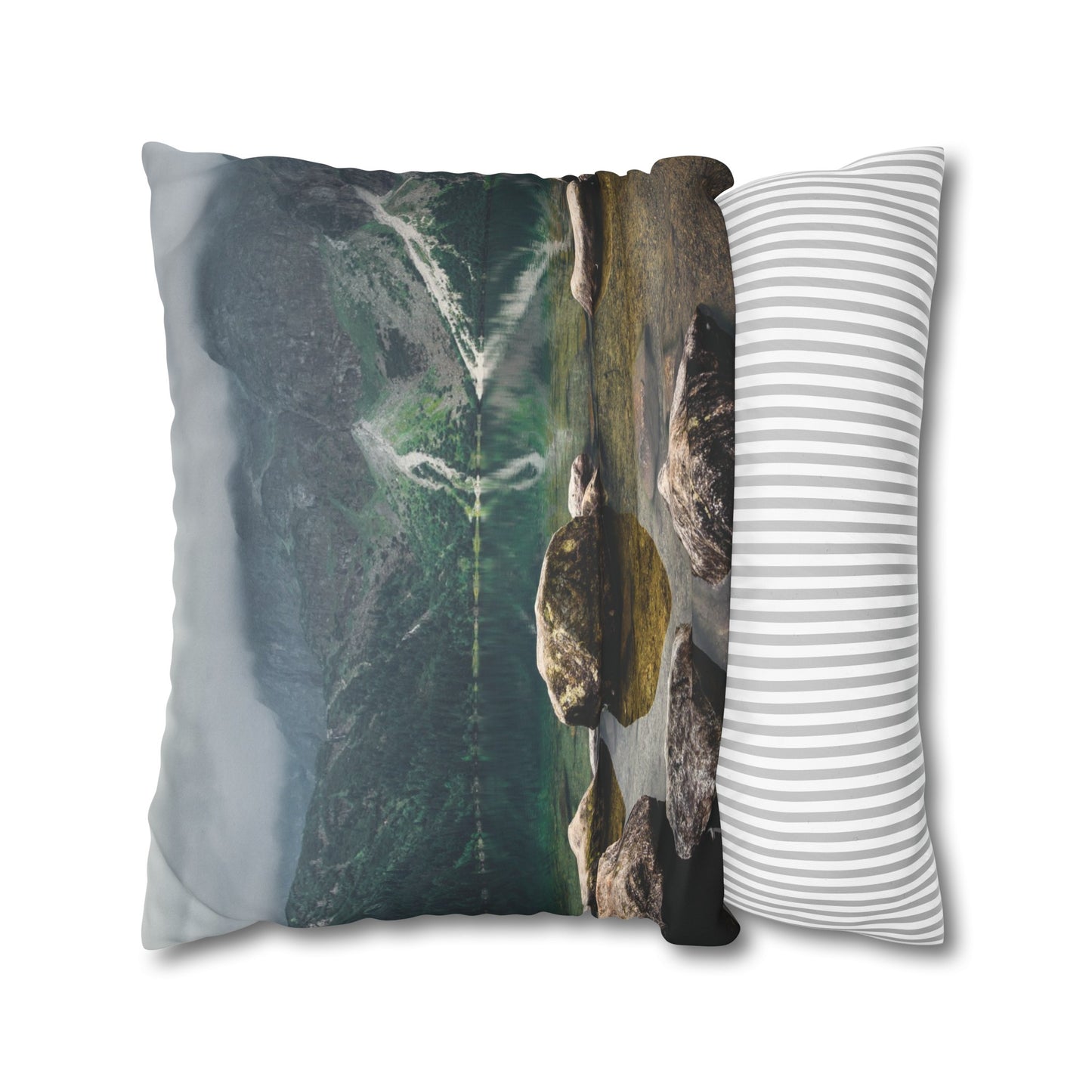 Faux Suede Square Pillowcase with Landscape