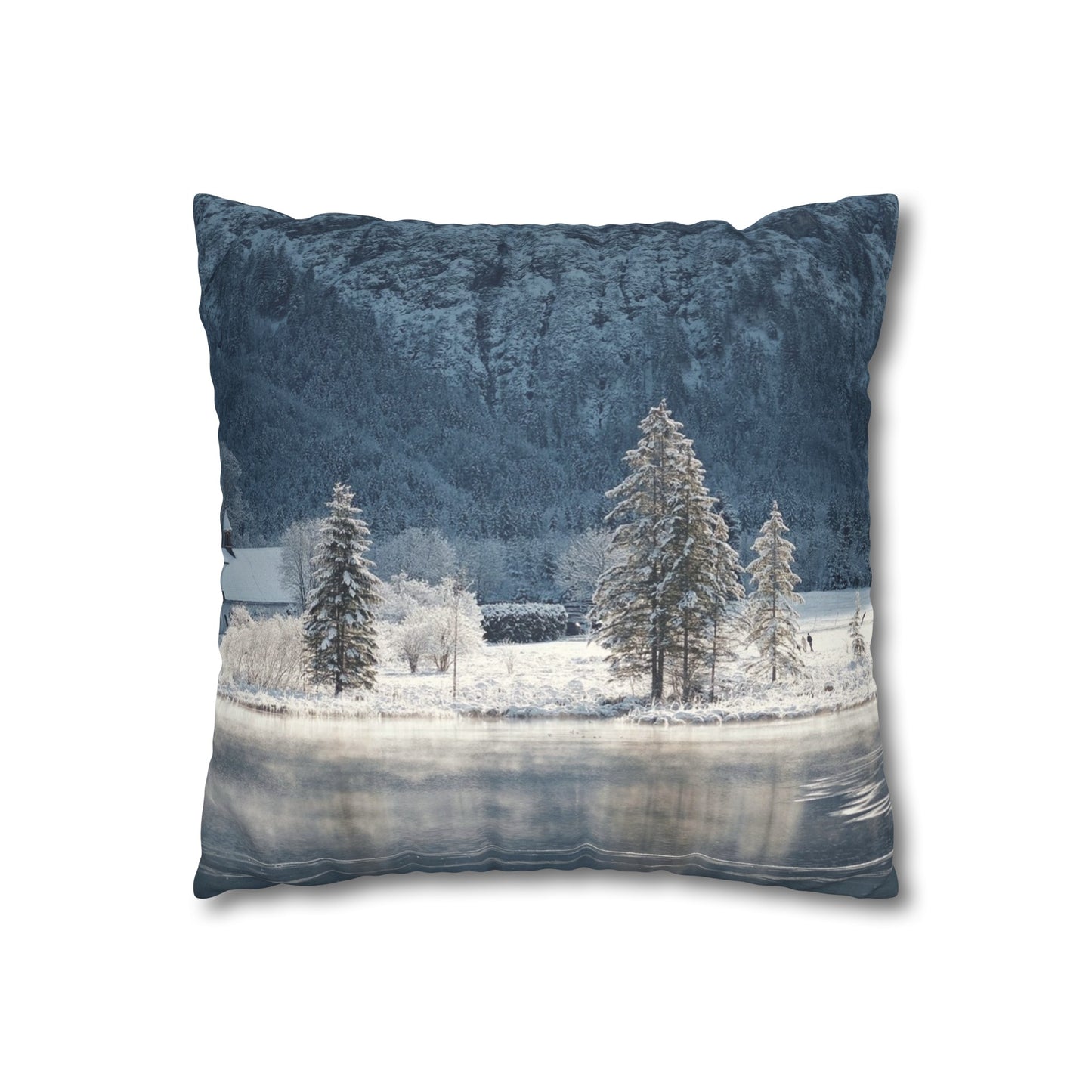 Faux Suede Square Pillowcase with Landscape