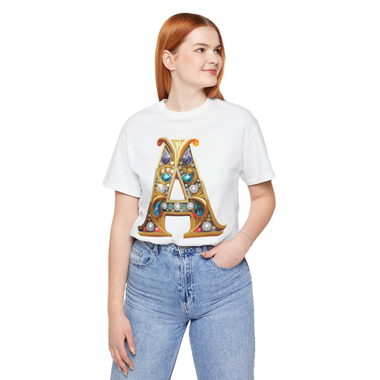 Letter Shirt, Shirt with Letters, Tee Shirt with Gold Letter, Shirt with Antique Letters