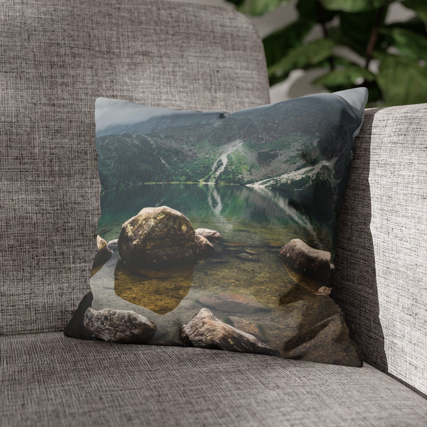 Faux Suede Square Pillowcase with Landscape