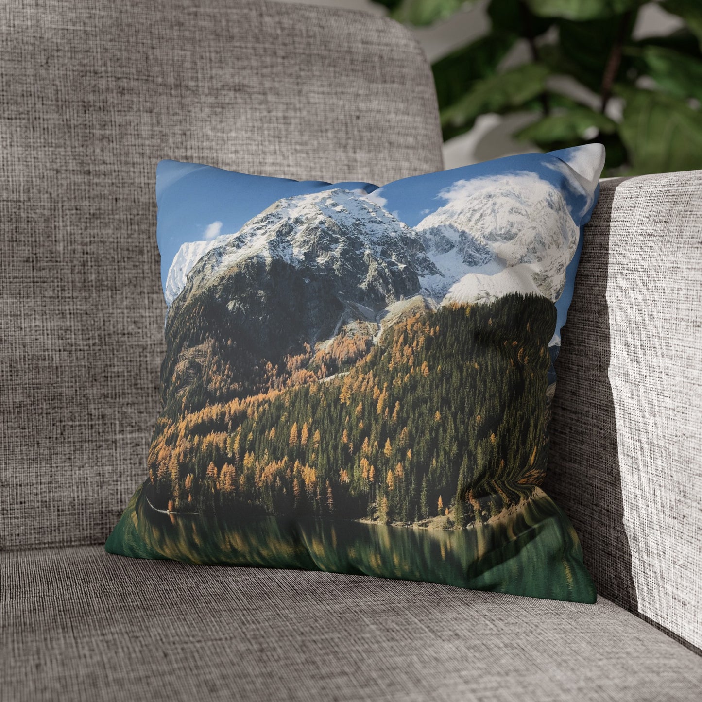 Faux Suede Square Pillowcase with Landscape