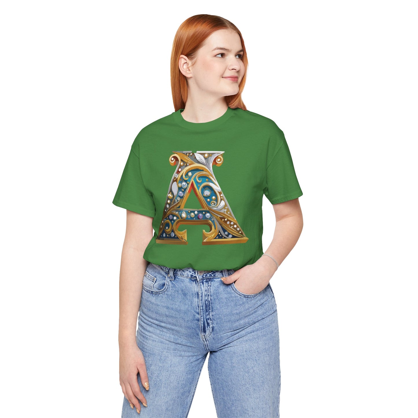 Letter Shirt, Shirt with Letters, Tee Shirt with Gold Letter, Shirt with Antique Letters