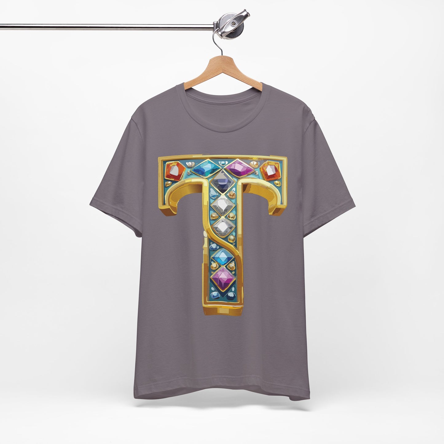 Letter Shirt, Shirt with Letters, Tee Shirt with Gold Letter, Shirt with Antique Letters