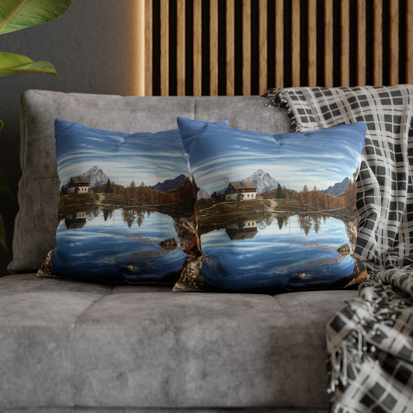 Faux Suede Square Pillowcase with Landscape