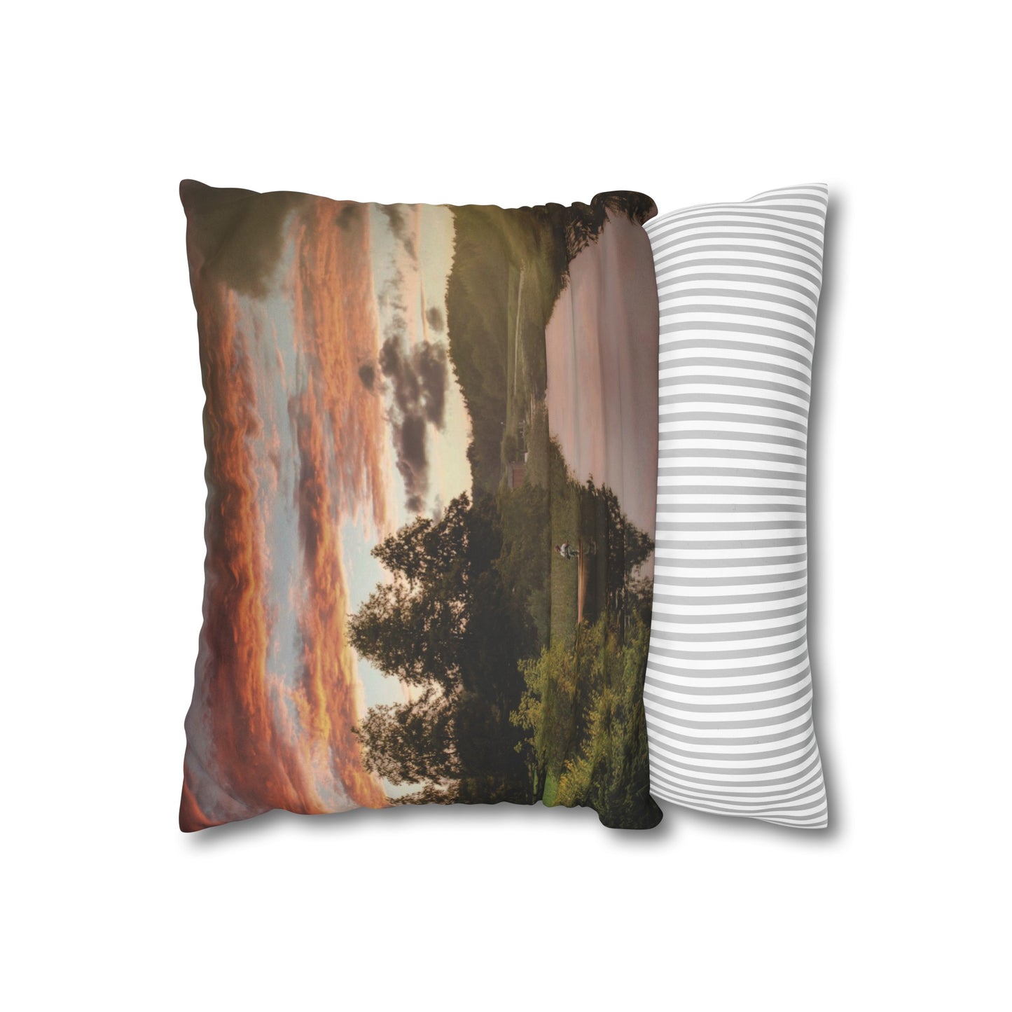 Faux Suede Square Pillowcase with Landscape