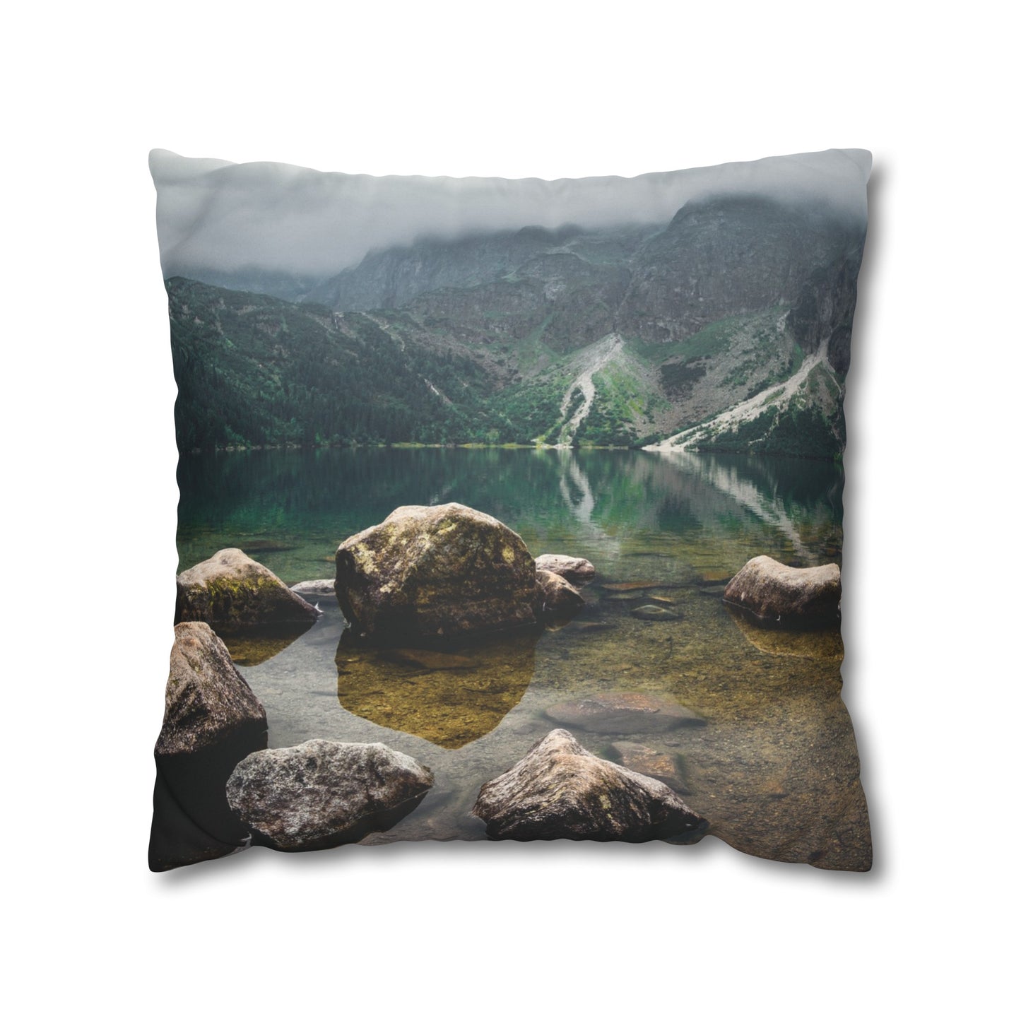 Faux Suede Square Pillowcase with Landscape