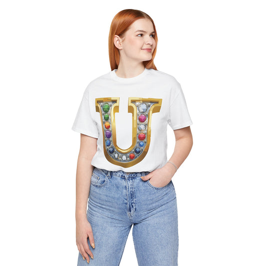 Letter Shirt, Shirt with Letters, Tee Shirt with Gold Letter, Shirt with Antique Letters