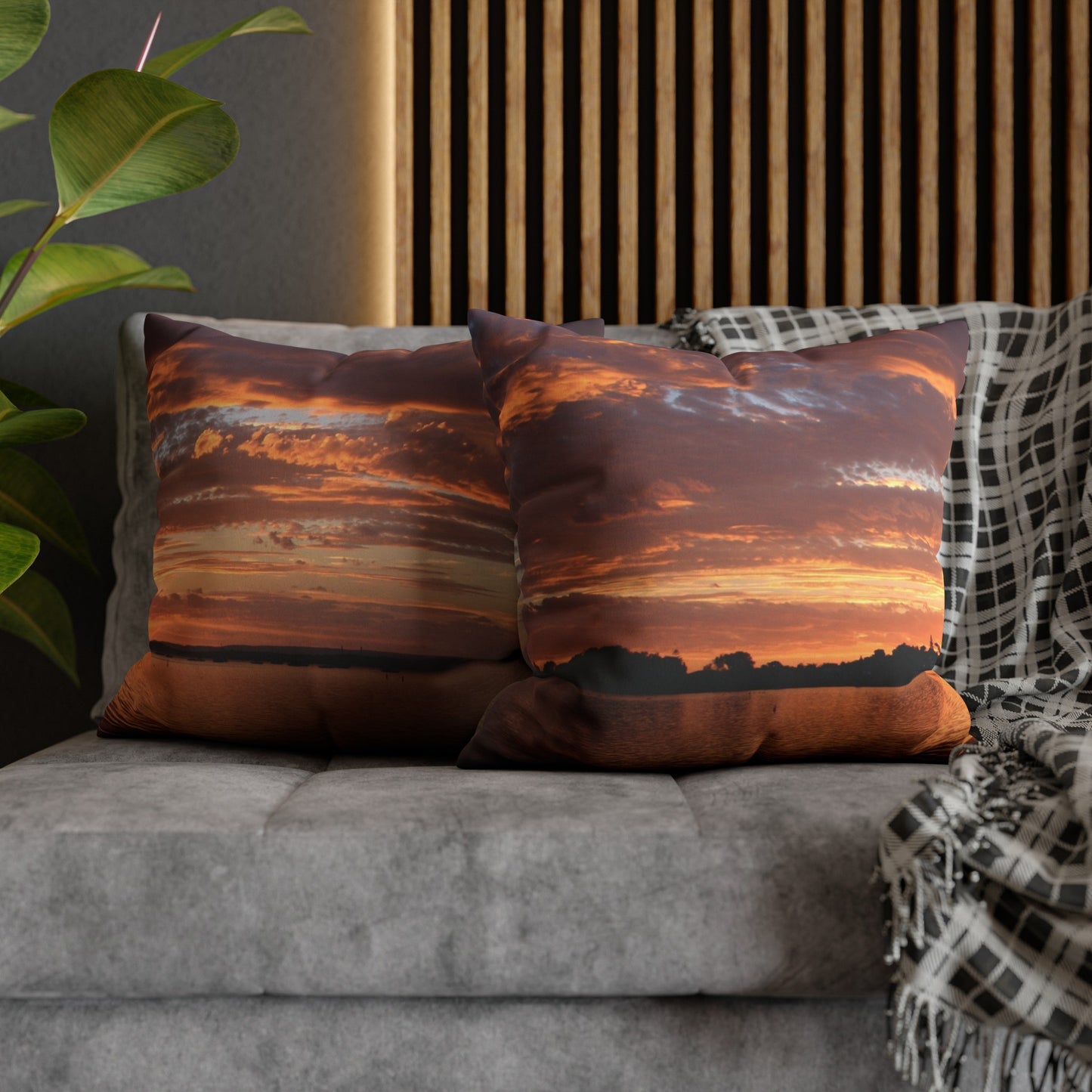 Faux Suede Square Pillowcase with Landscape