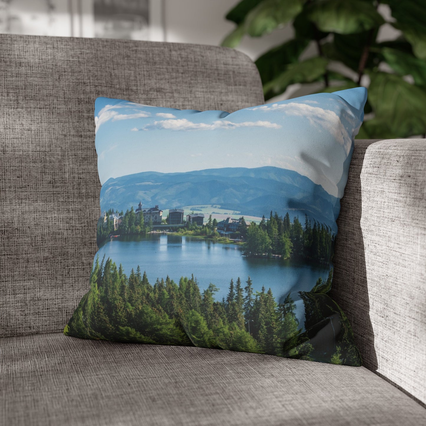 Faux Suede Square Pillowcase with Landscape