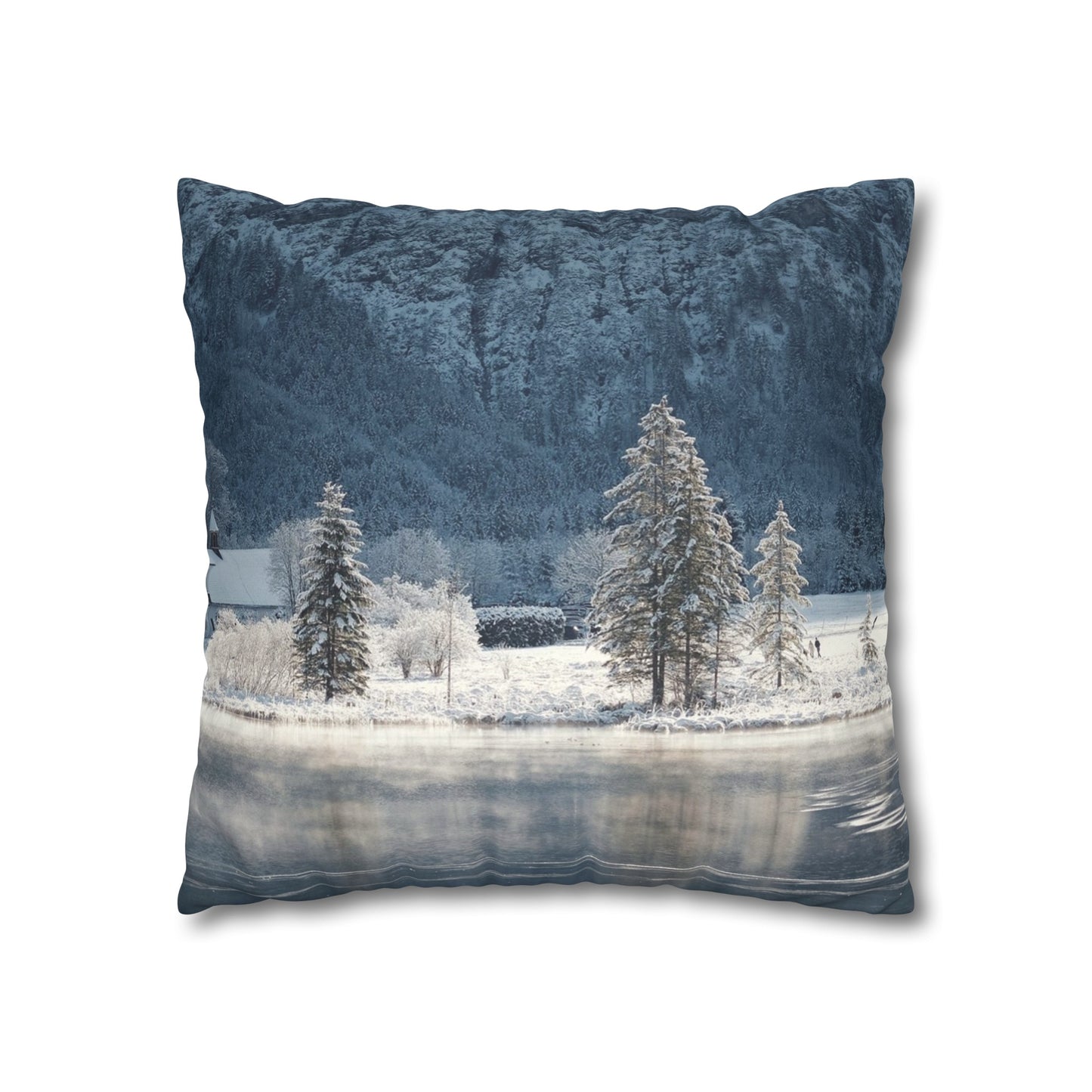 Faux Suede Square Pillowcase with Landscape