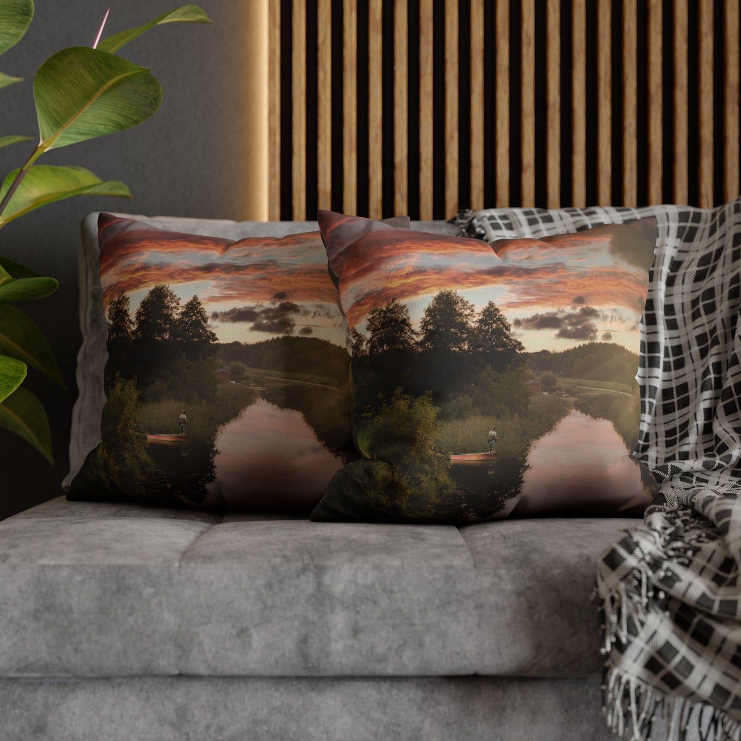 Faux Suede Square Pillowcase with Landscape