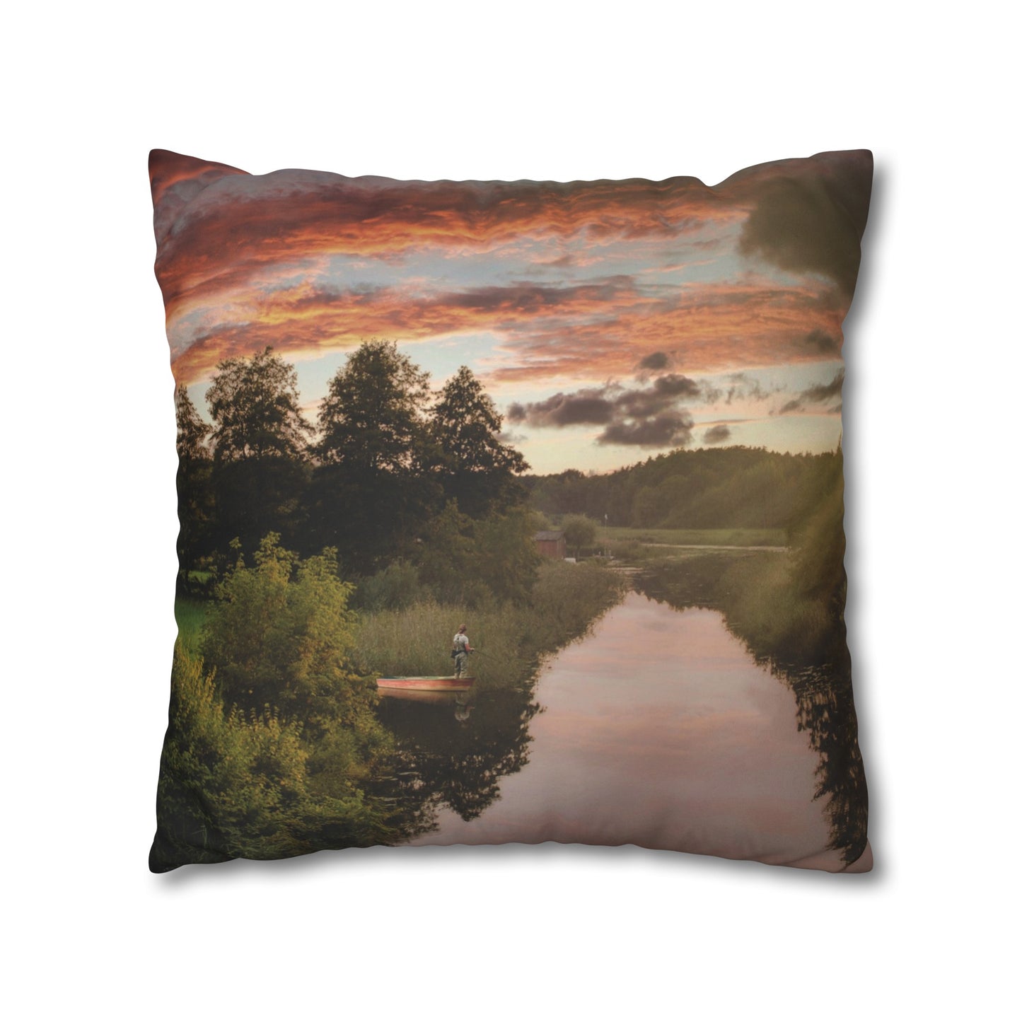 Faux Suede Square Pillowcase with Landscape