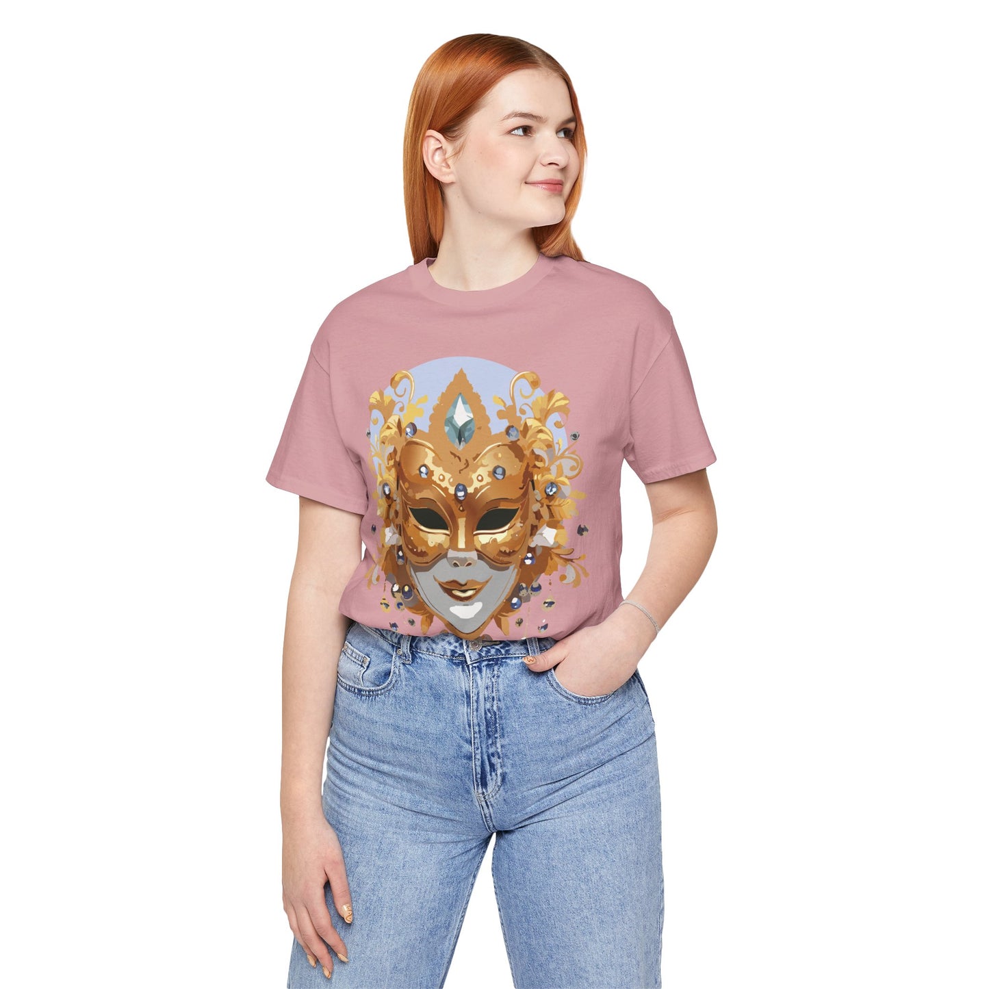 Mask Shirt, Shirt with Mask, Tee Shirt with Gold Face